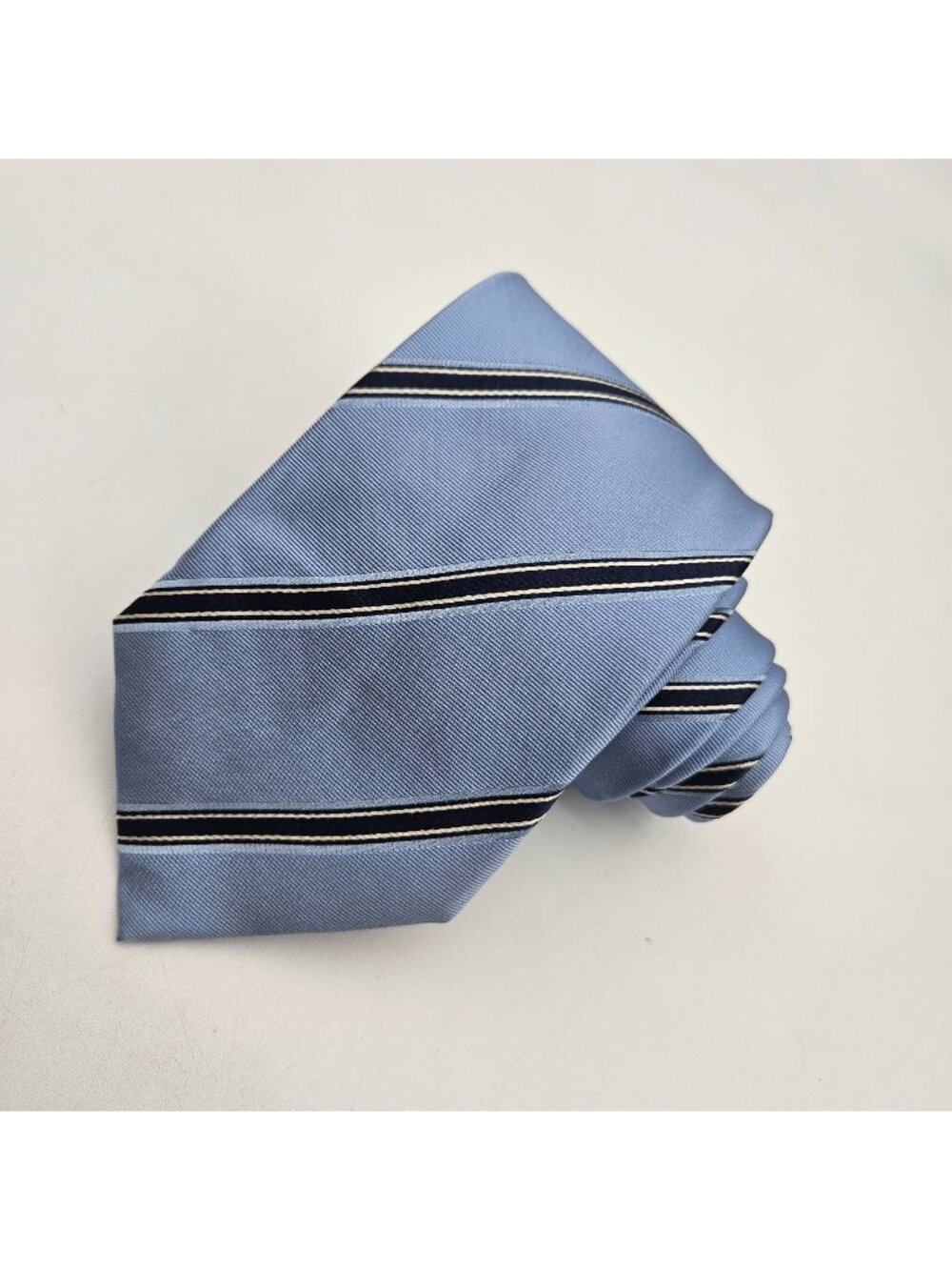 Benjamin Sartorial Collection Light Blue Navy Blue Stripe 60" Silk Tie